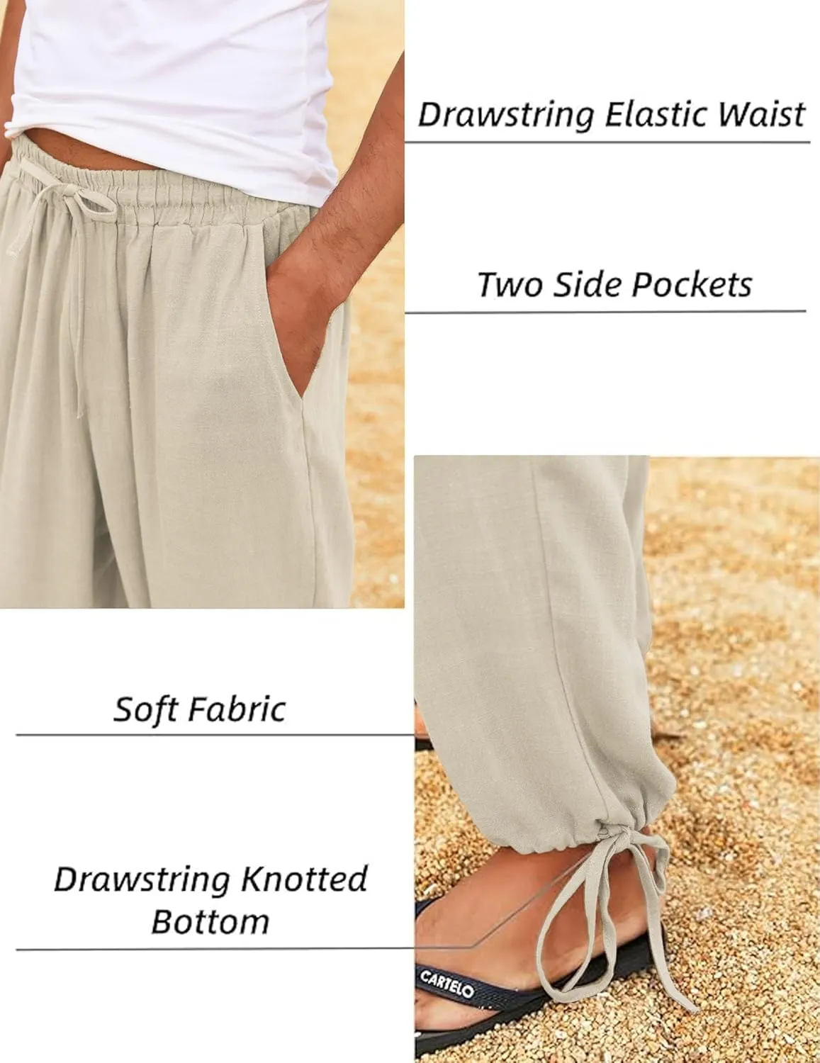 COOFANDY Men's Cotton Linen Pants Casual Harem Pants Elastic Waist Beach Boho Yoga Trousers