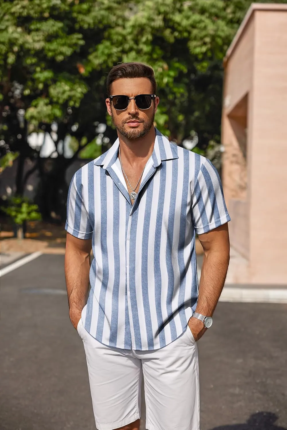 COOFANDY Men's Linen Shirts Short Sleeve Casual Shirts Button Down Shirt for Men Beach Summer Wedding Shirt