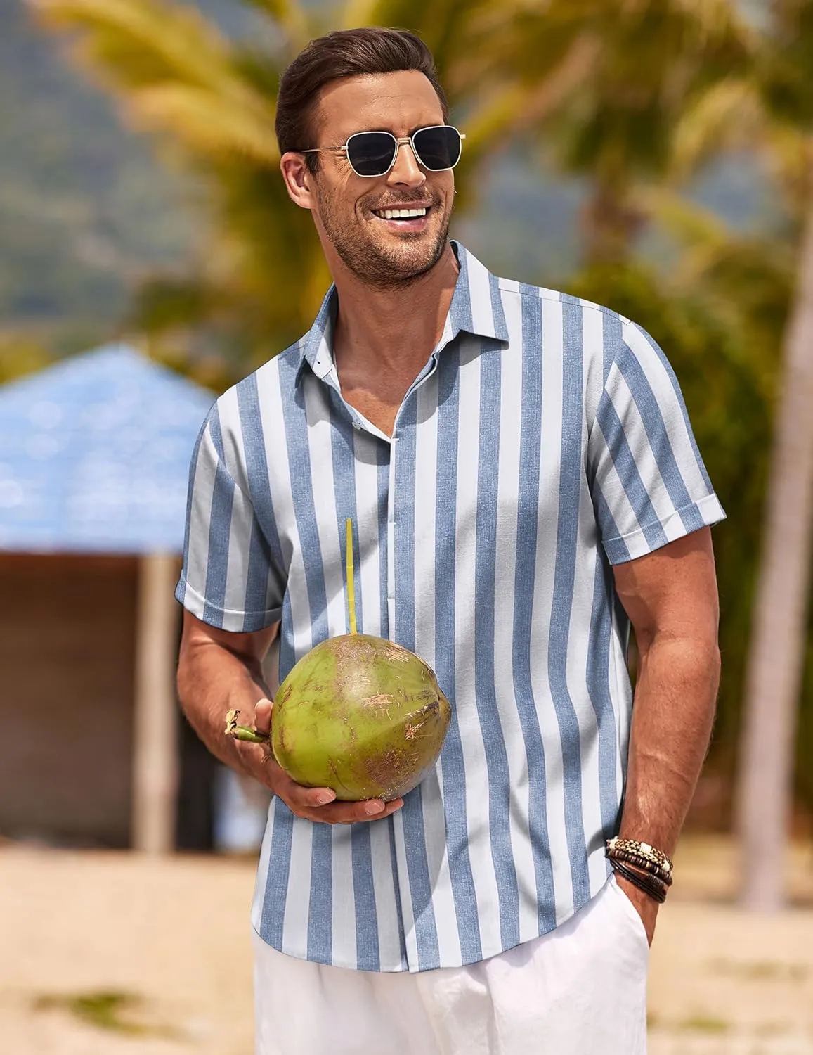 COOFANDY Men's Linen Shirts Short Sleeve Casual Shirts Button Down Shirt for Men Beach Summer Wedding Shirt