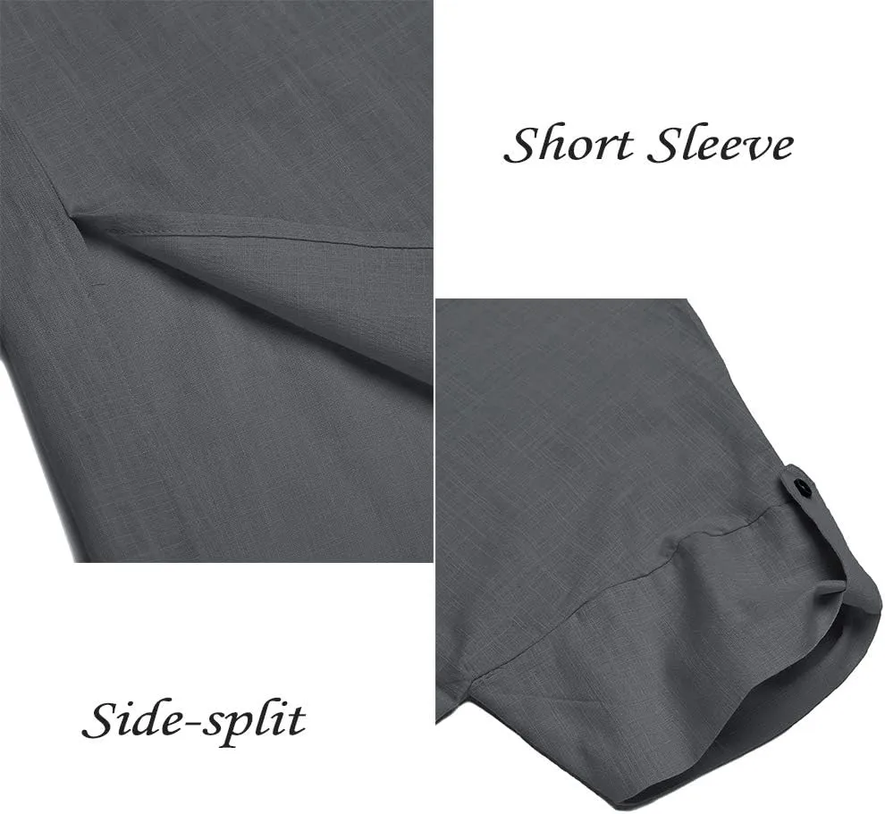 COOFANDY Men's V-Neck Linen Robe Short Sleeve Kaftan Thobe Long Gown Casual Shirt for Beach, Summer