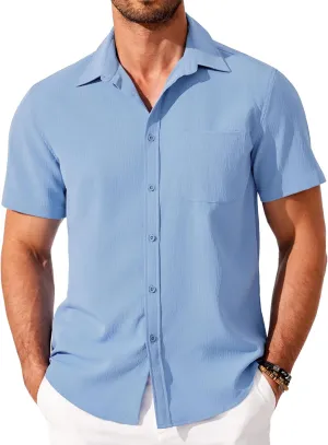 COOFANDY Shirts for Men Short Sleeve Button Down Shirt Casual Summer Beach Shirt