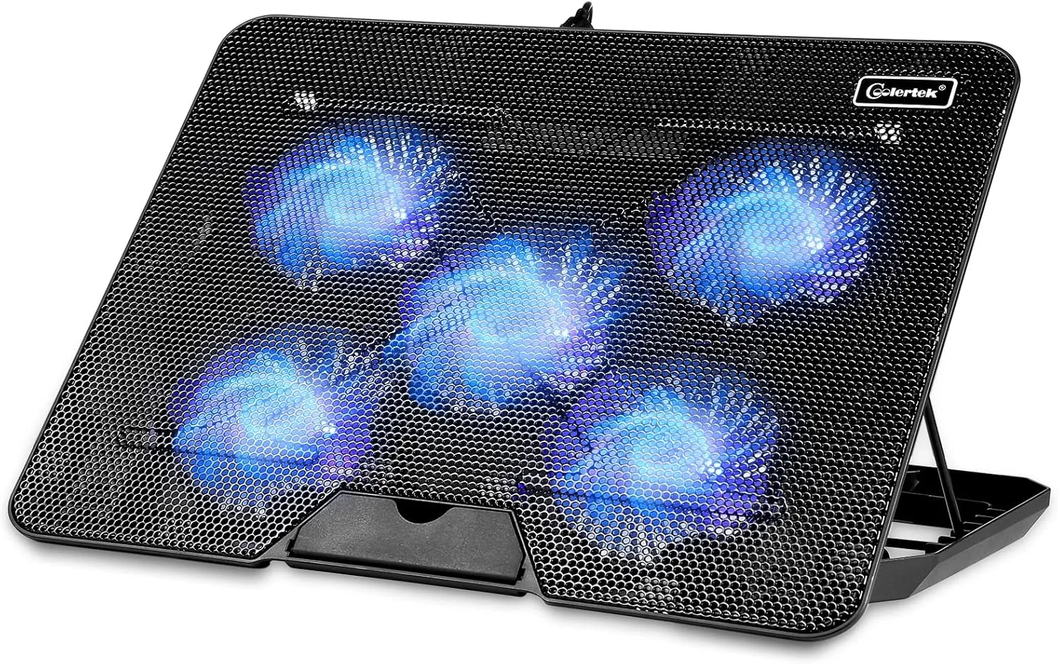 ‌Coolertek Laptop Cooling pad, Laptop Cooler with 5 Silent Fans, Adjustable Height Stand for 12-17 Inch Laptops, Ergonomic Cooling Stand with Dual USB Ports, Portable Cooling Accessories - Black
