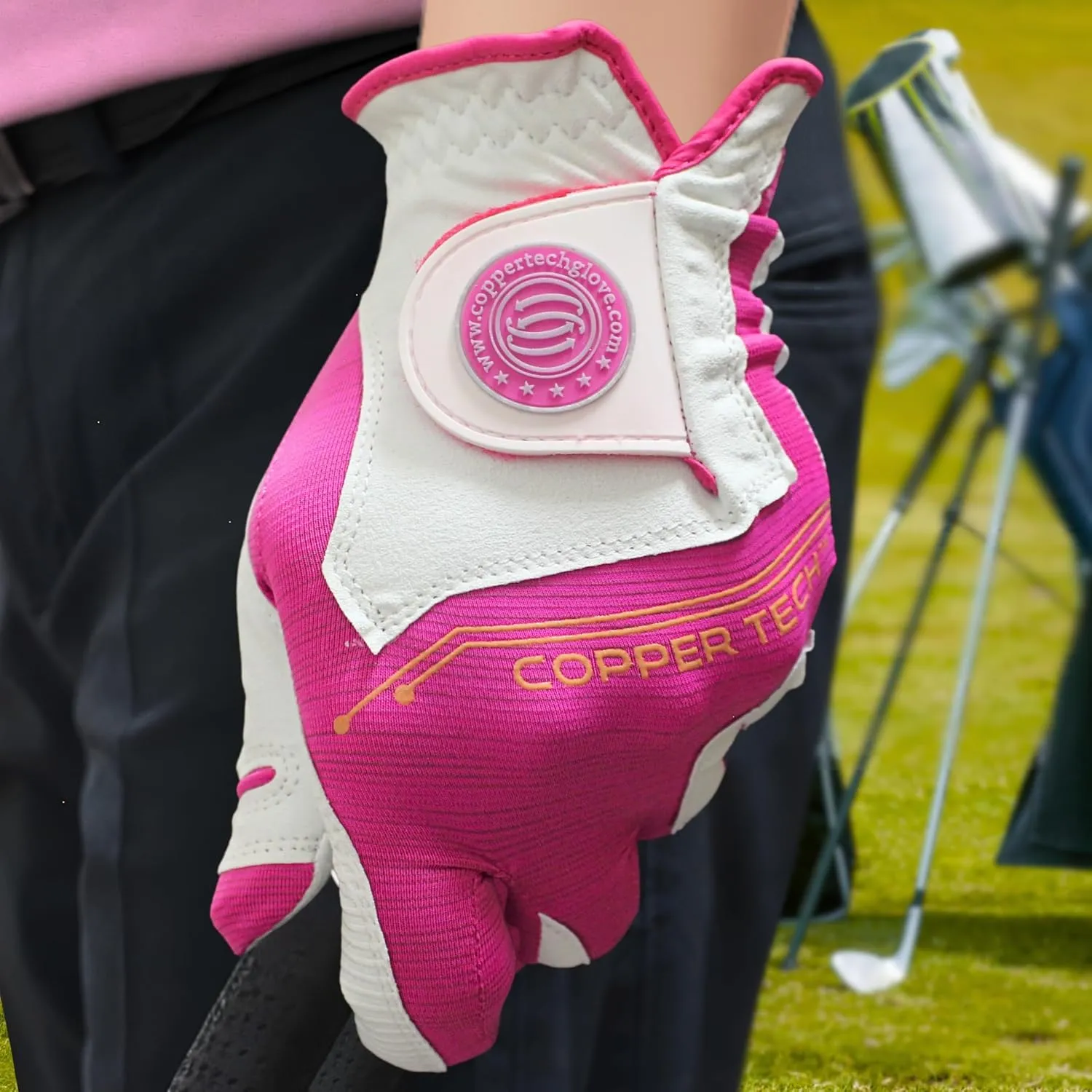 Copper Tech Ladies Golf Gloves Women Right Handed Golfer & Left Handed Golfer 2 Pack | Copper Compression Joint Support | Flexible & Comfortable Fit with Premium Leather | Tacky Grip Reinforced Pad