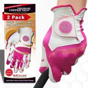 Copper Tech Ladies Golf Gloves Women Right Handed Golfer & Left Handed Golfer 2 Pack | Copper Compression Joint Support | Flexible & Comfortable Fit with Premium Leather | Tacky Grip Reinforced Pad