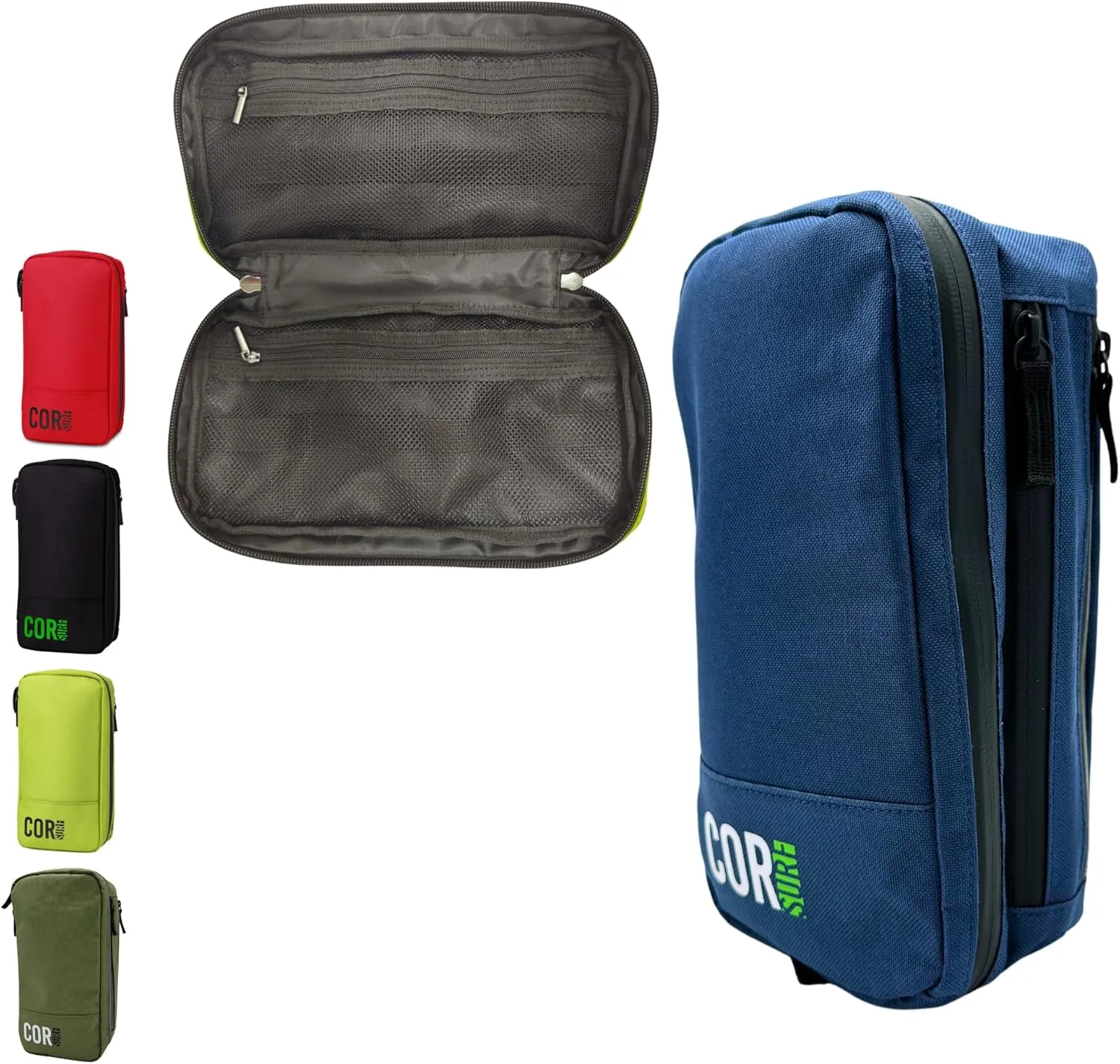 COR Surf Compact Toiletry Travel Bag | Hanging, Premium Mens and Women Dopp Kit for Travel | Waterproof with 4 Separate Compartments and Waterproof Zippers (Dark Blue)