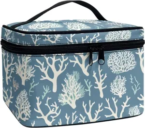 Coral Texture Make Up Pouch Bags for Travel Toiletry Bag, Sea Coral Print Women Cosmetic Bag Portable Zipper Toiletry Storage Bag, Slate Blue