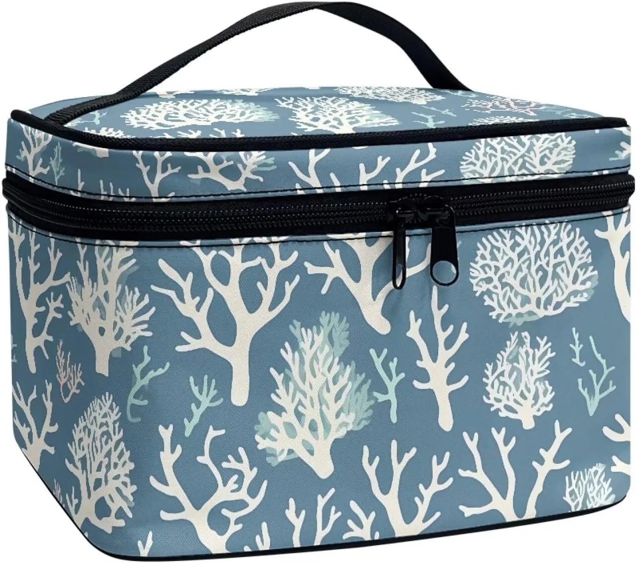 Coral Texture Make Up Pouch Bags for Travel Toiletry Bag, Sea Coral Print Women Cosmetic Bag Portable Zipper Toiletry Storage Bag, Slate Blue