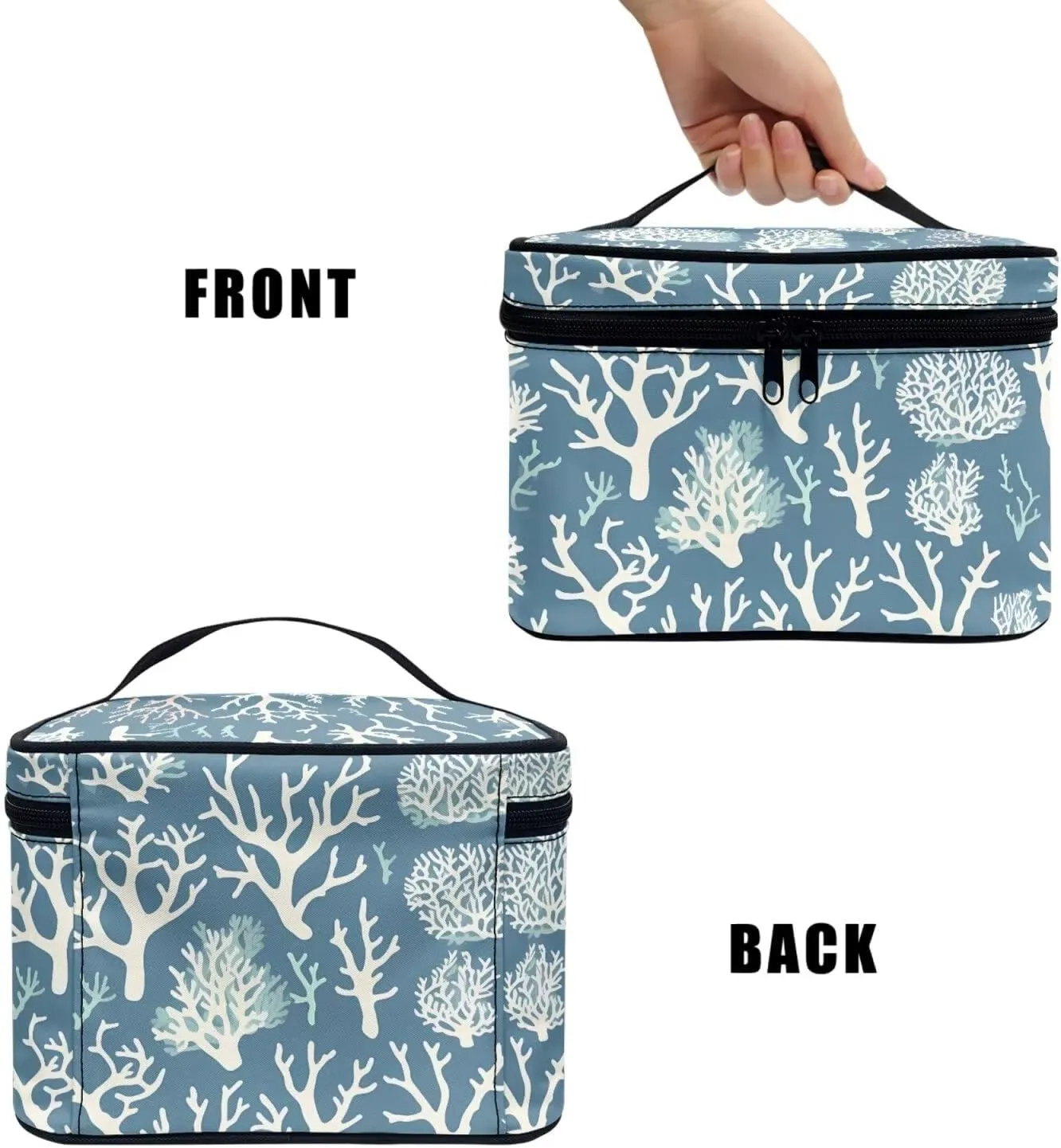 Coral Texture Make Up Pouch Bags for Travel Toiletry Bag, Sea Coral Print Women Cosmetic Bag Portable Zipper Toiletry Storage Bag, Slate Blue
