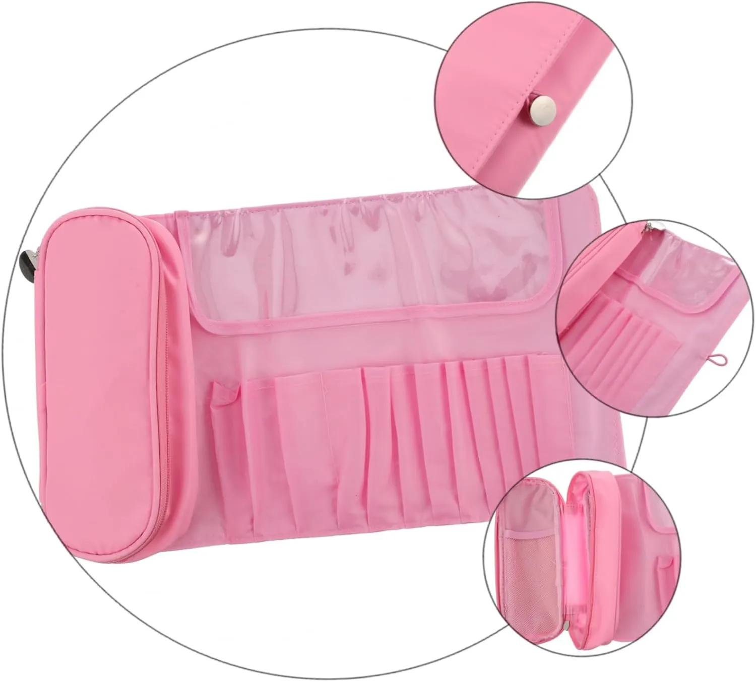 Cosmetic Organizer Bag Brush Rolling Case Multi-compartment Toiletry Bag Makeup Brush Pouch Pink Professional Brushes
