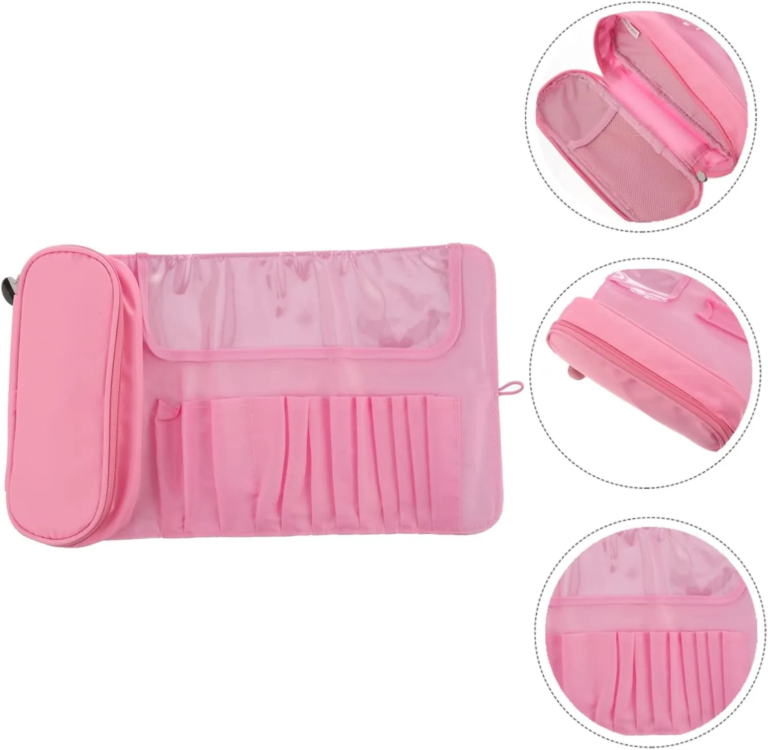 Cosmetic Organizer Bag Brush Rolling Case Multi-compartment Toiletry Bag Makeup Brush Pouch Pink Professional Brushes