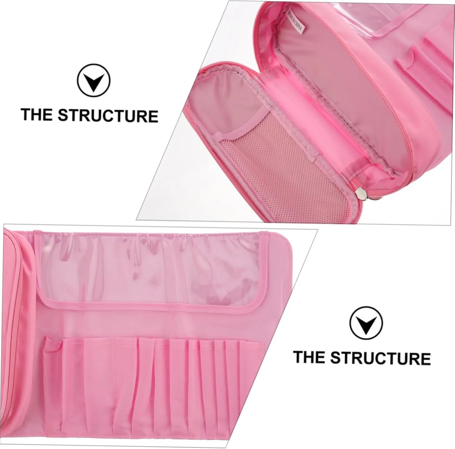Cosmetic Organizer Bag Brush Rolling Case Multi-compartment Toiletry Bag Makeup Brush Pouch Pink Professional Brushes