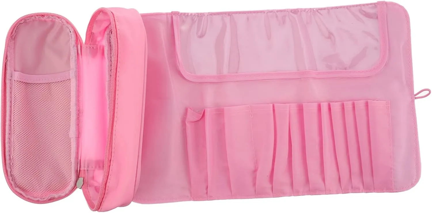 Cosmetic Organizer Bag Brush Rolling Case Multi-compartment Toiletry Bag Makeup Brush Pouch Pink Professional Brushes
