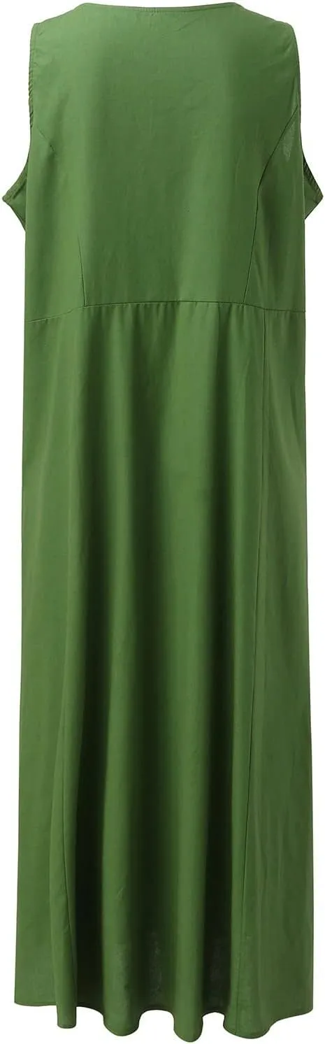 Cotton Linen Dresses for Women 2025 Casual Sleeveless Summer Beach Outfits Plus Size Spring Vacation Maxi Sundresses