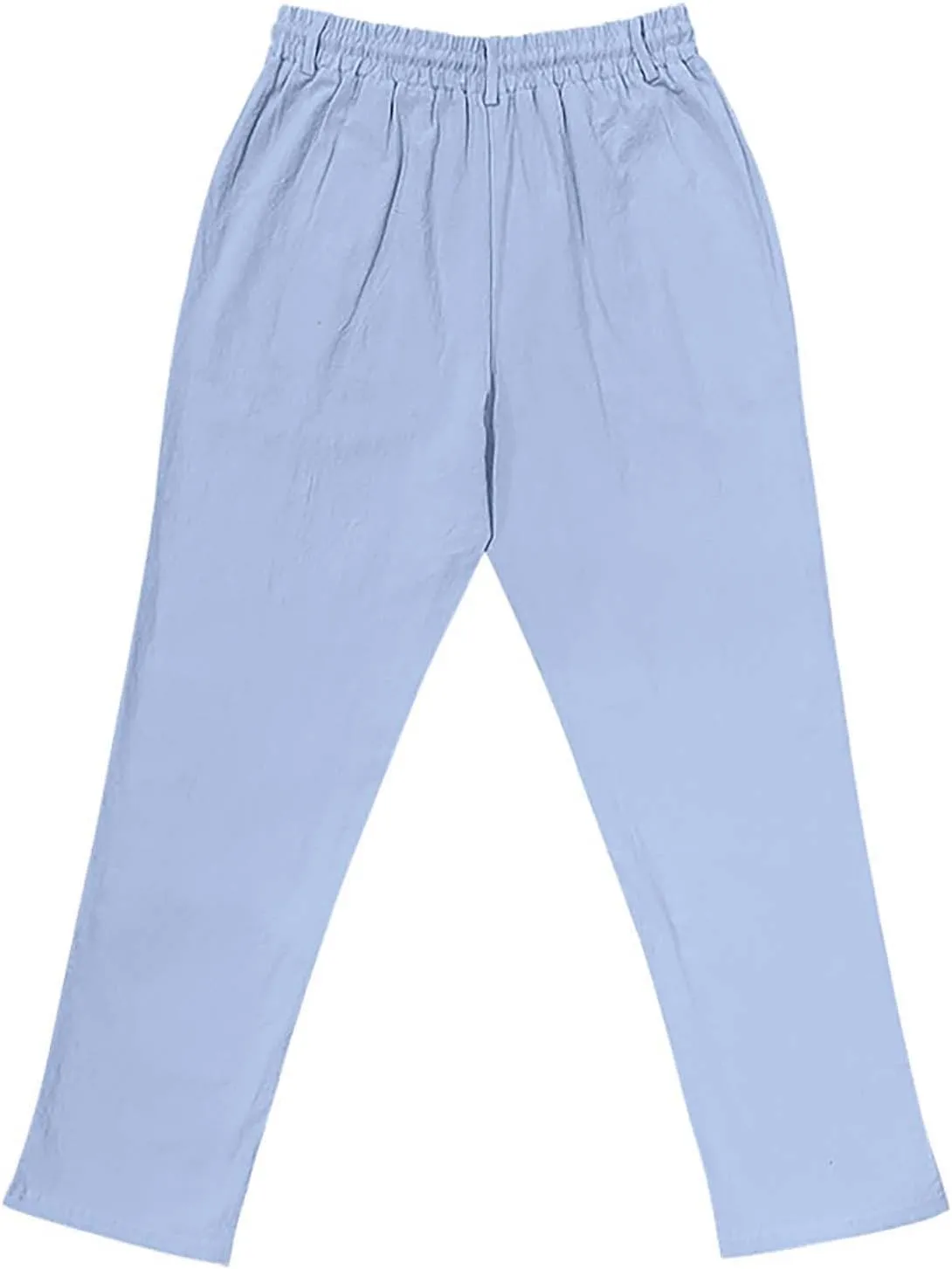 Cotton Linen Pants for Men Elastic Waist Button Down Casual Lightweight Loose Fit Trousers Summer Beach Yoga Pants