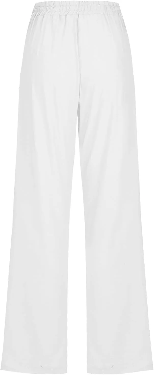 Cotton Linen Pants for Women Dressy Casual High Waisted Drawstring Pant Causal Summer Straight Leg Lounge Trousers