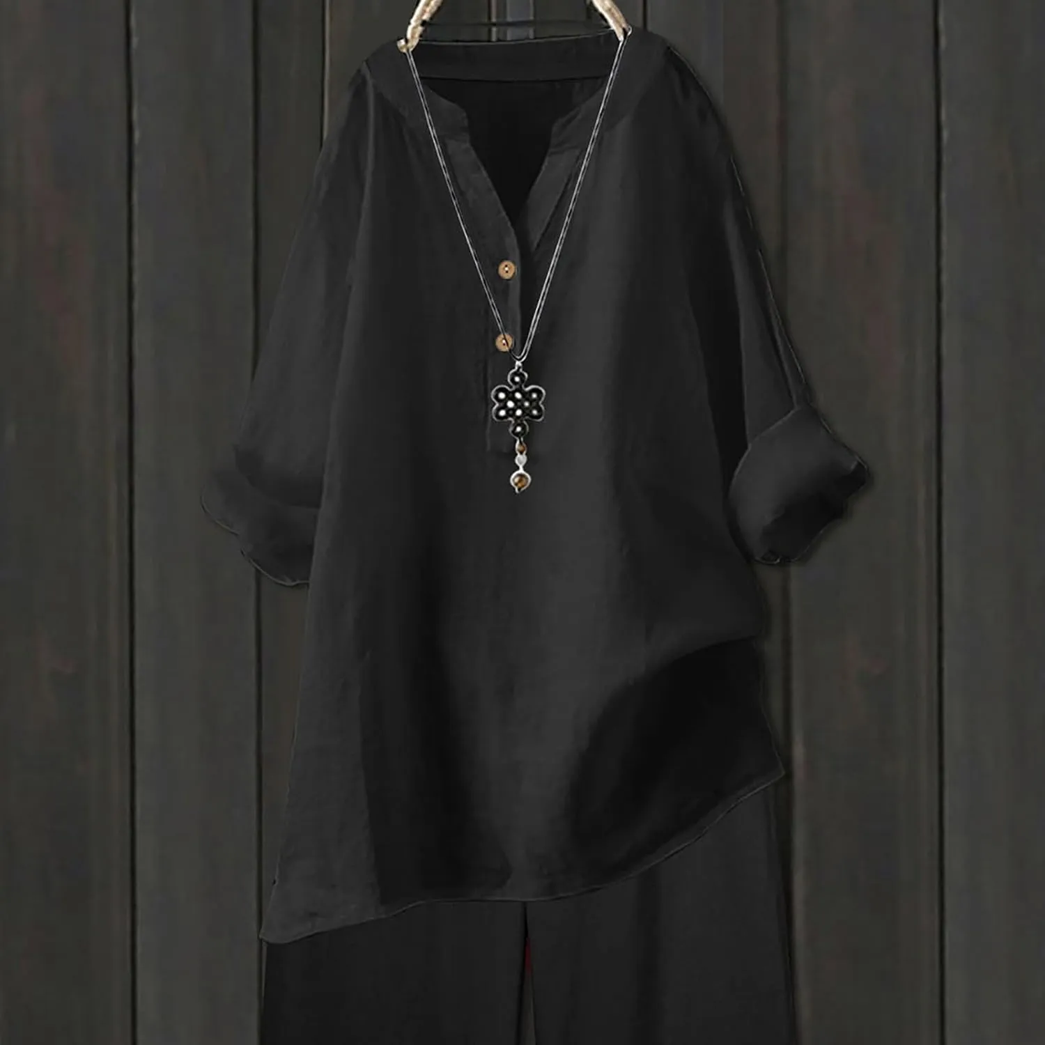 Cotton Linen Shirts for Women Summer 3/4 Sleeve Tops Casual V Neck Basic Tee Plus Size Henley Blouses Trendy Outfits