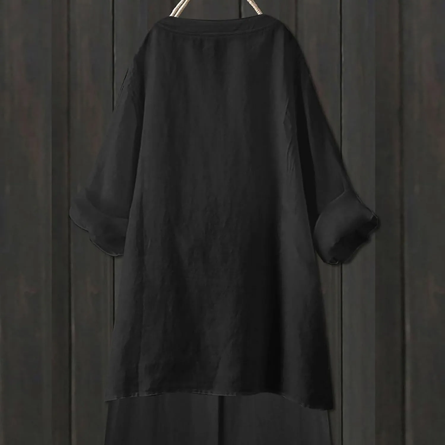 Cotton Linen Shirts for Women Summer 3/4 Sleeve Tops Casual V Neck Basic Tee Plus Size Henley Blouses Trendy Outfits