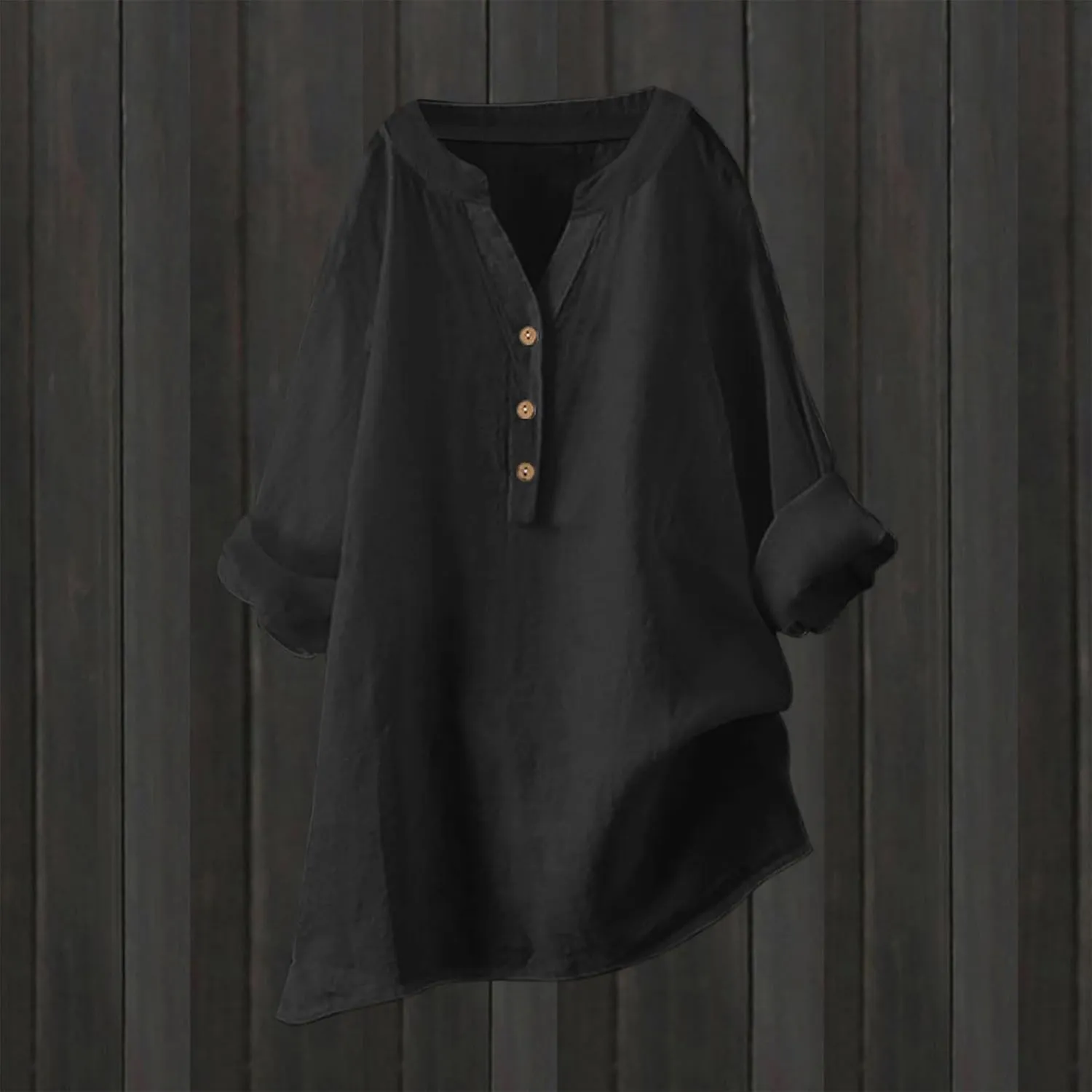 Cotton Linen Shirts for Women Summer 3/4 Sleeve Tops Casual V Neck Basic Tee Plus Size Henley Blouses Trendy Outfits