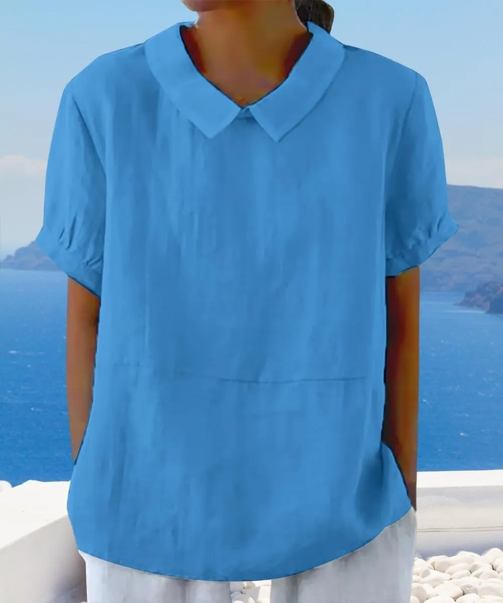 Cotton Linen Shirts for Women Summer Short Sleeve Casual Collared Work Blouse Tunic Tos