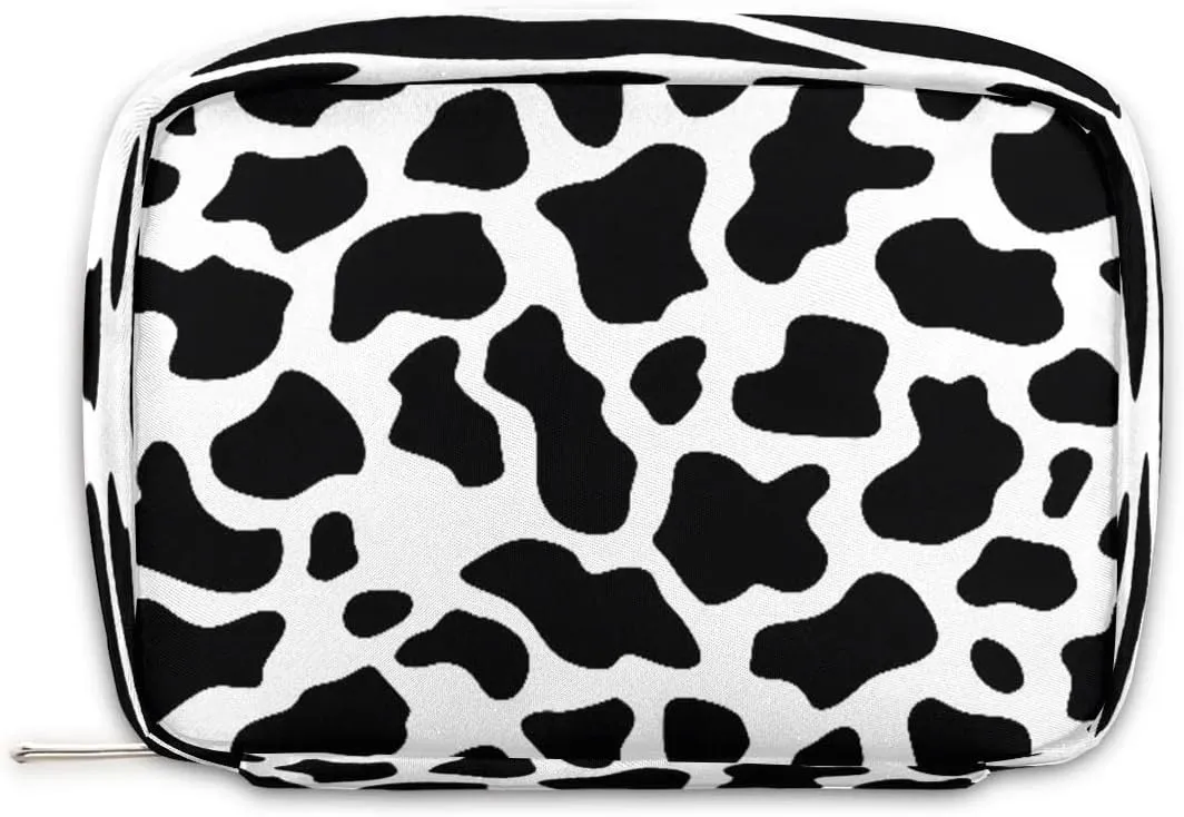 Cow Print Small Makeup Bag Travel Cosmetic Bag Wide-Open Travel Toiletry Bag For Women Cute Small Makeup Bag For Purse Polyester Zipper Portable Waterproof