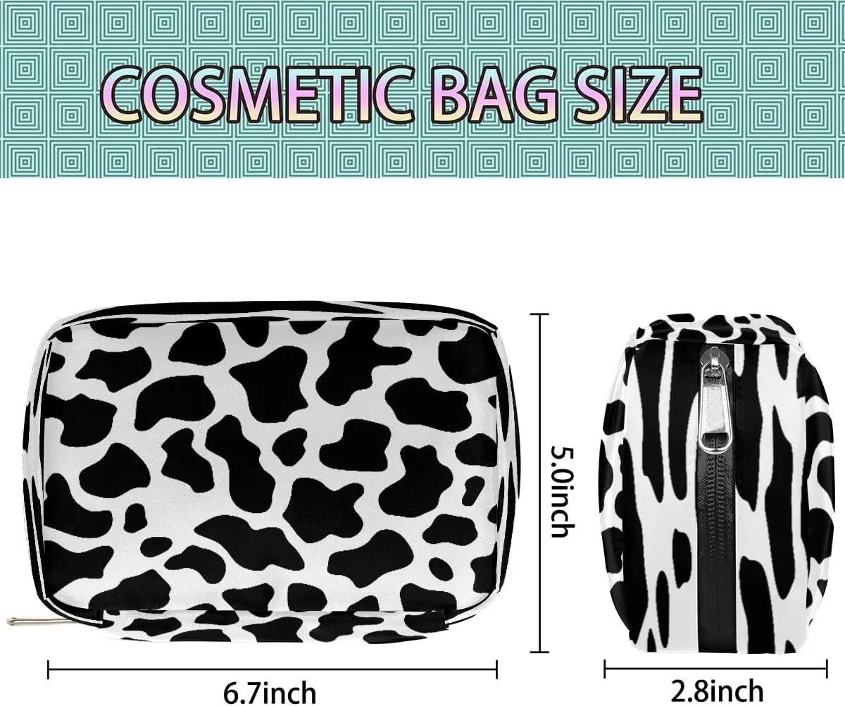 Cow Print Small Makeup Bag Travel Cosmetic Bag Wide-Open Travel Toiletry Bag For Women Cute Small Makeup Bag For Purse Polyester Zipper Portable Waterproof