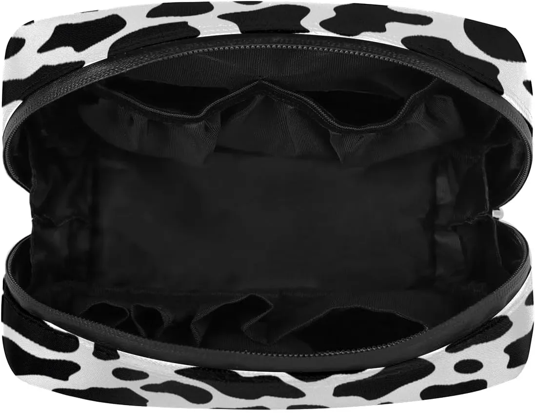 Cow Print Small Makeup Bag Travel Cosmetic Bag Wide-Open Travel Toiletry Bag For Women Cute Small Makeup Bag For Purse Polyester Zipper Portable Waterproof