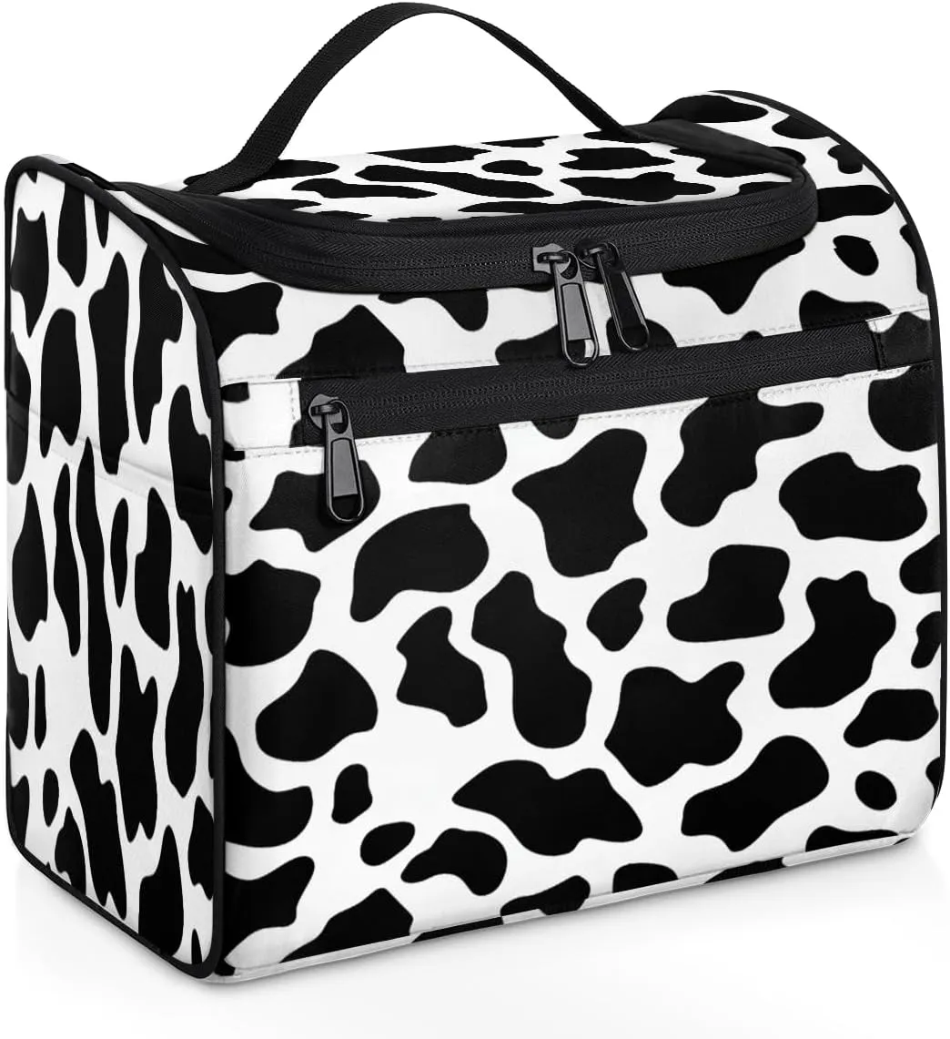 Cow Print Western Travel Toiletry Bag for Men and Women, Large Hanging Makeup Bag Organizer Toiletries Bag for Travel, Cosmetic Bag with Handle