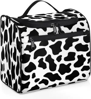 Cow Print Western Travel Toiletry Bag for Men and Women, Large Hanging Makeup Bag Organizer Toiletries Bag for Travel, Cosmetic Bag with Handle