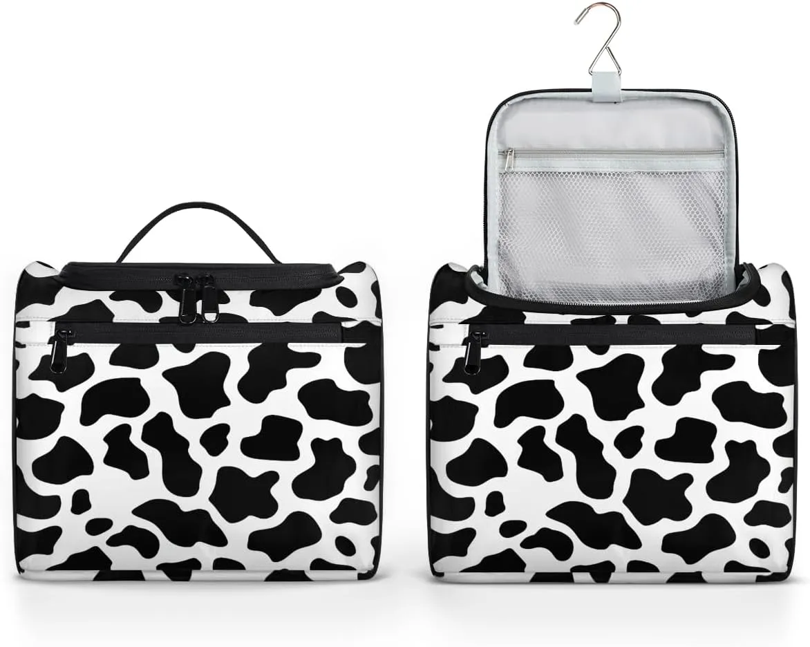 Cow Print Western Travel Toiletry Bag for Men and Women, Large Hanging Makeup Bag Organizer Toiletries Bag for Travel, Cosmetic Bag with Handle