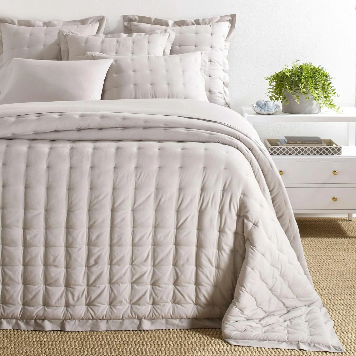 Cozy Cotton Dove Grey Puff Sham, Euro Size, Grey Solid Pattern