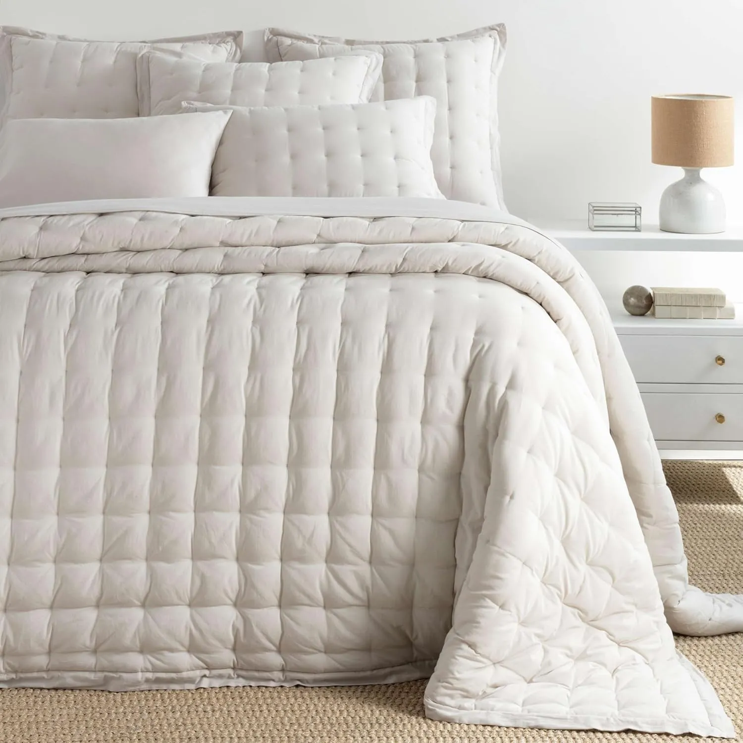 Cozy Cotton Natural Puff Sham, Euro Size, Neutral Solid Pattern