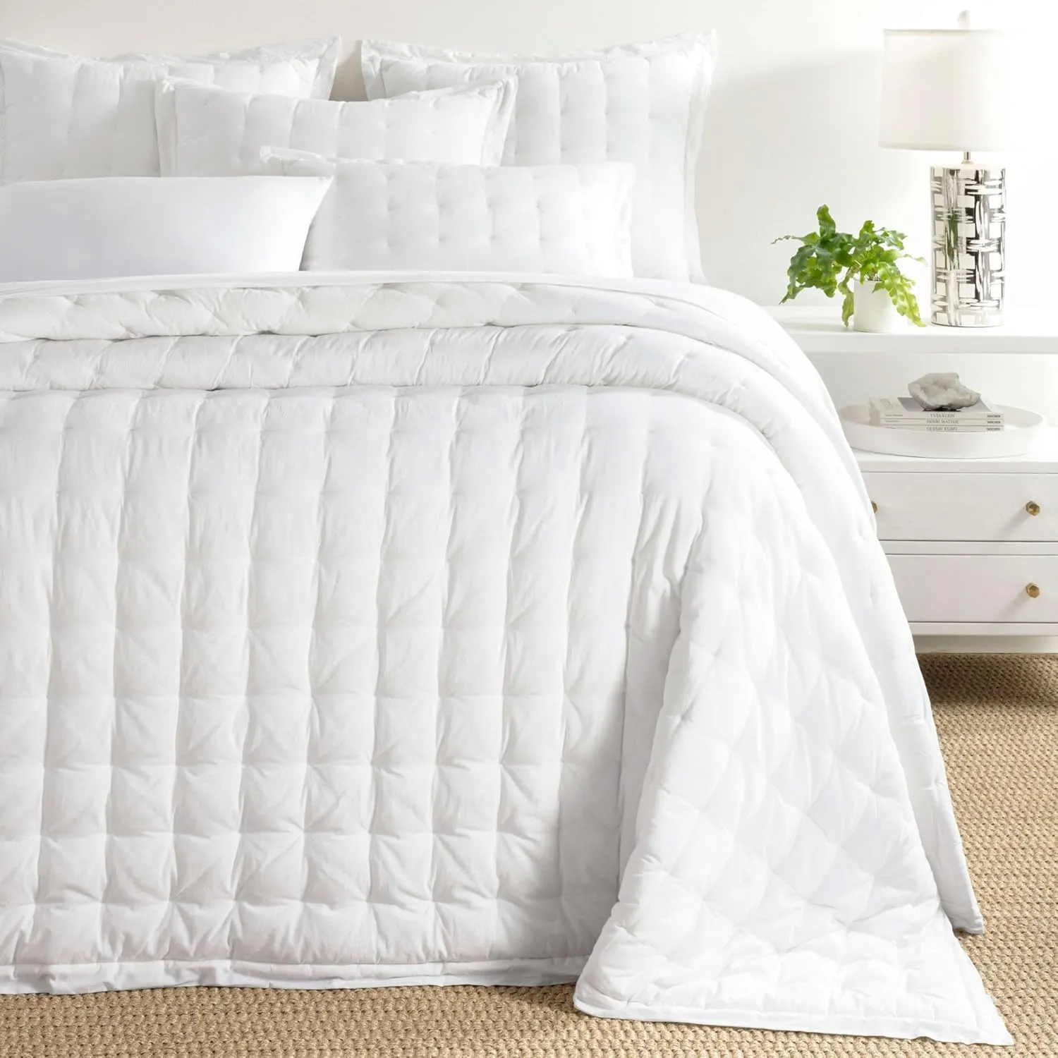 Cozy Cotton White Puff Sham, Euro Size, White Solid Pattern