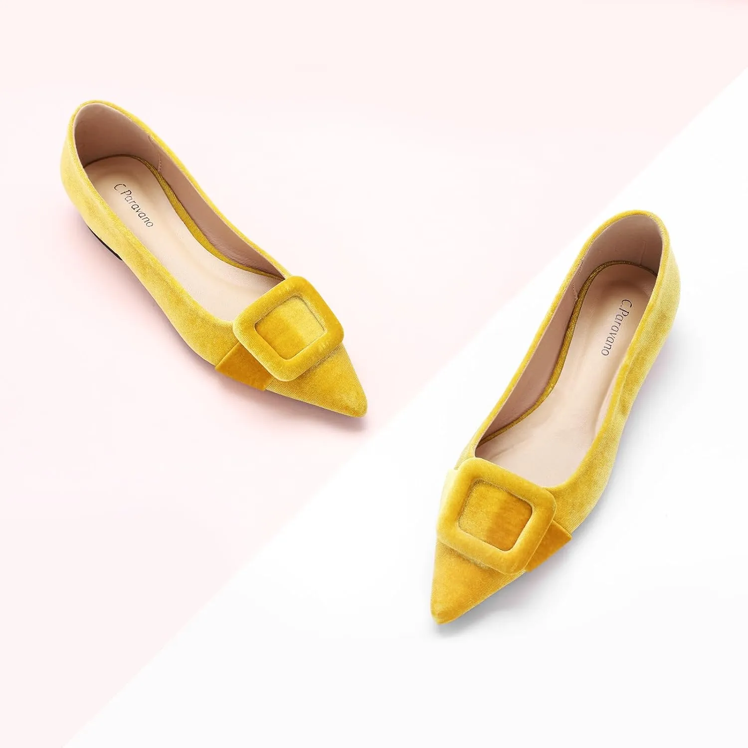 C.Paravano Women's Flats Velvet Pointed Toe Flats Slip-On Casual Work Shoes for Daily Wear Comfortable Stylish Ballet Flats
