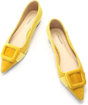 C.Paravano Women's Flats Velvet Pointed Toe Flats Slip-On Casual Work Shoes for Daily Wear Comfortable Stylish Ballet Flats