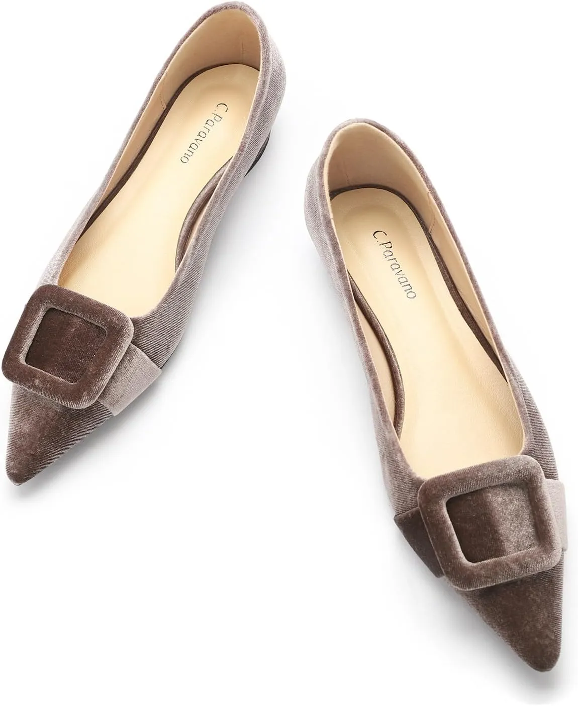 C.Paravano Women's Flats Velvet Pointed Toe Flats Slip-On Casual Work Shoes for Daily Wear Comfortable Stylish Ballet Flats