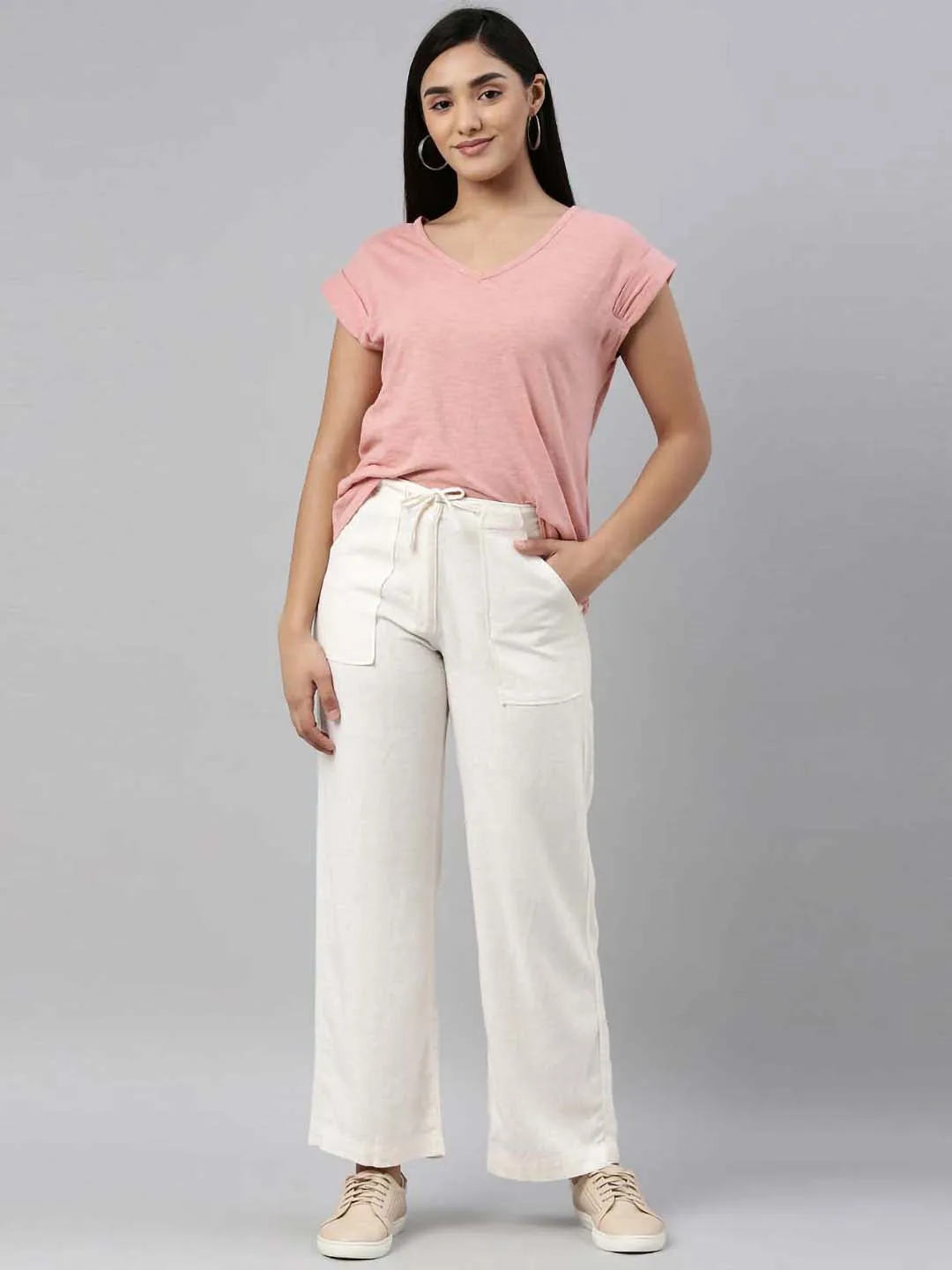 Cream Linen Cargo Pants