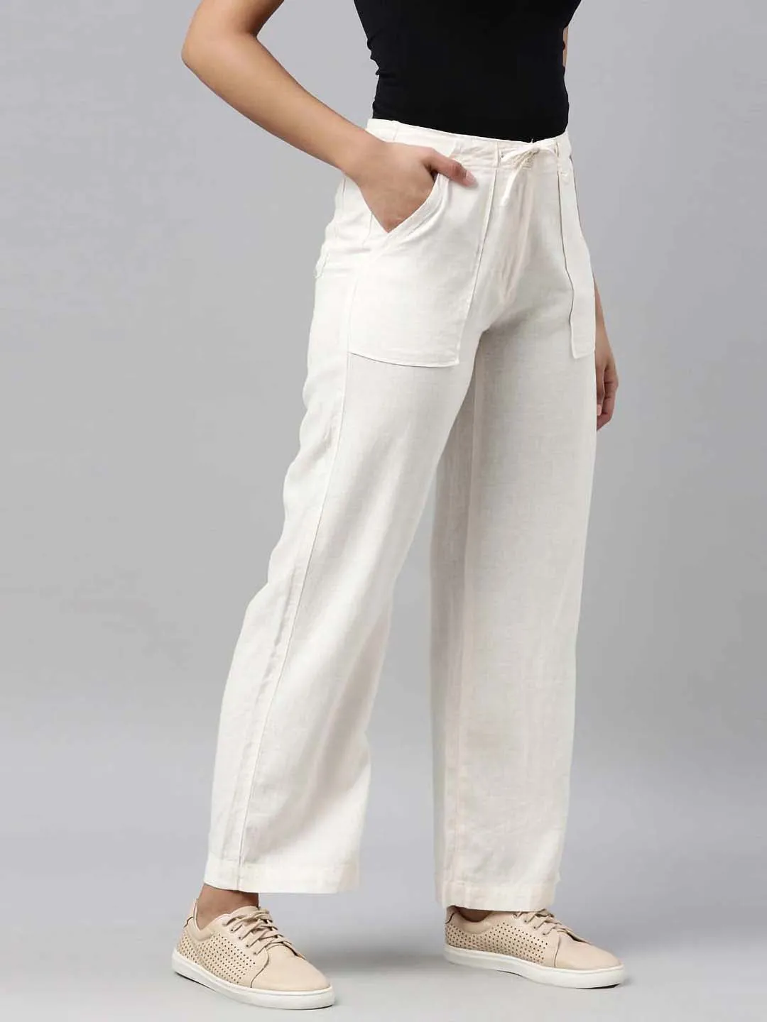 Cream Linen Cargo Pants