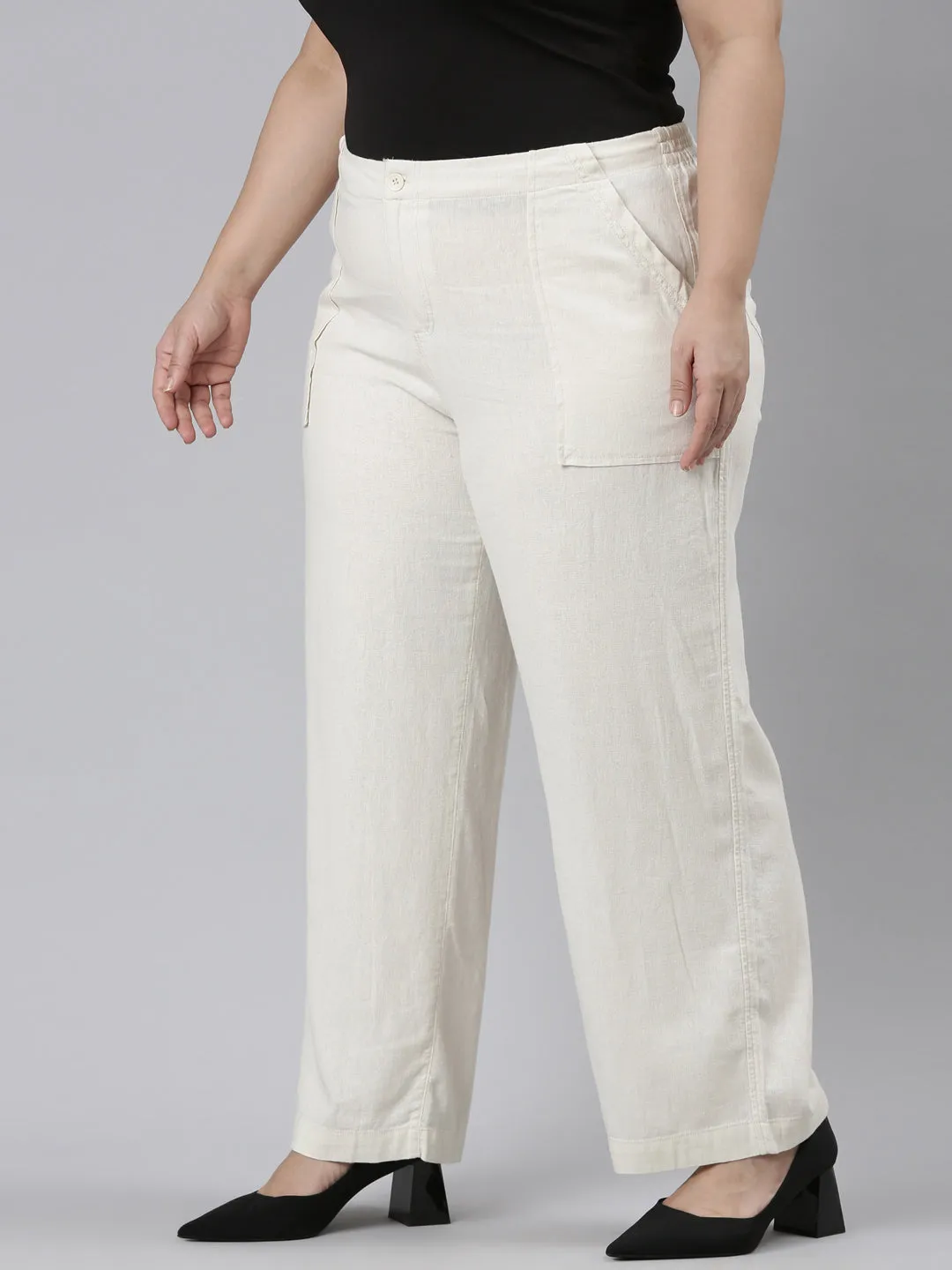 Cream Linen Cargo Pants