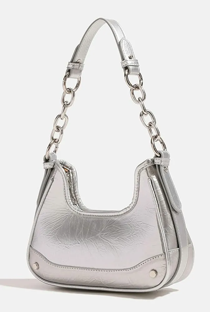 Crescent Shoulder Bags for Women Y2k Hobo Under Arm Purse Fashion Rivet Chain Evening Party Handbags