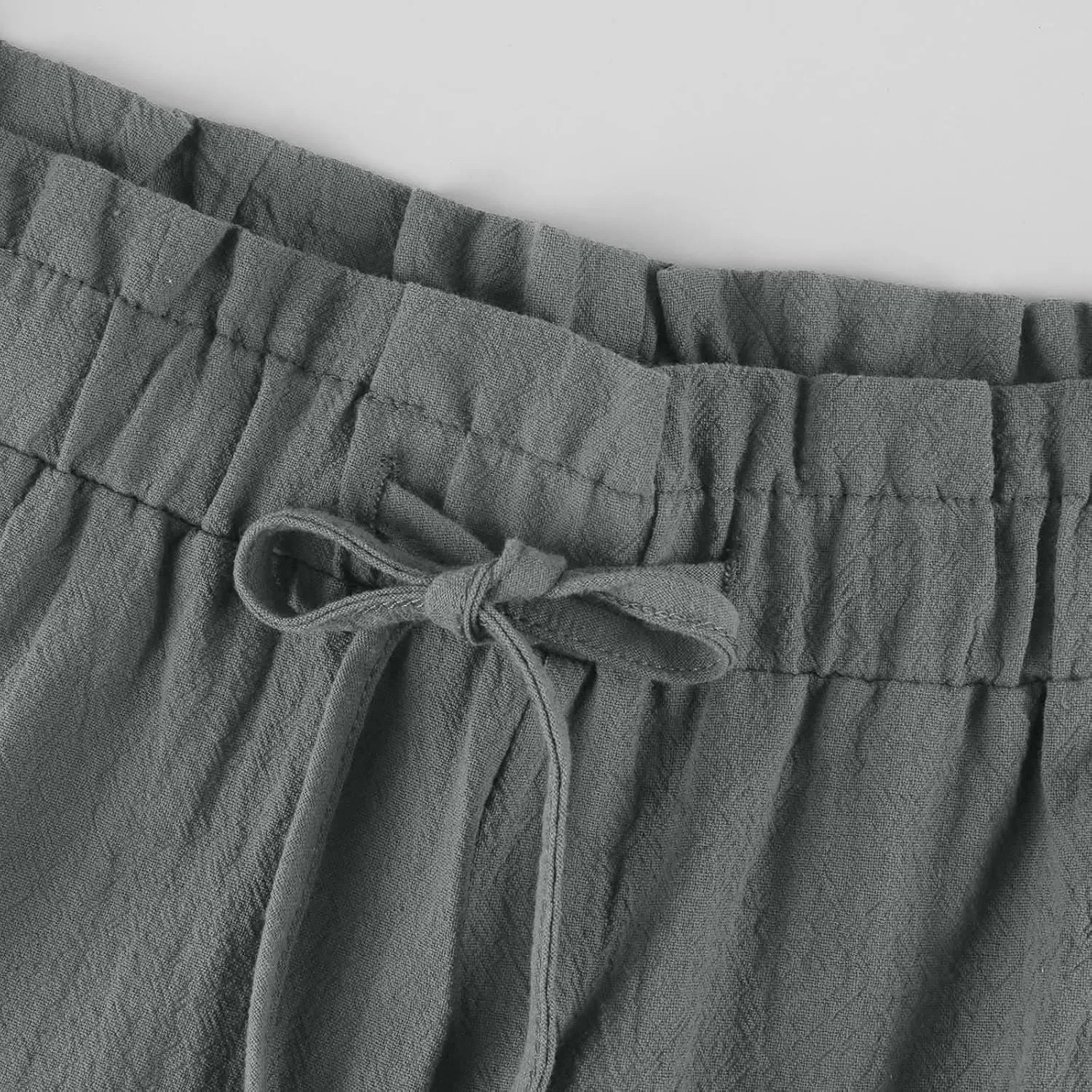 Cropped Linen Pants Women Drawstring Elastic Waist Wide Leg Palazzo Pants with Pockets Casual Flowy Boho Beach Pant
