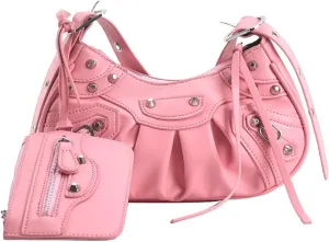 Crossbody Bags For Women 2 Set with Small Purse Rivet Shoulder Bag Adjustable Strap PU Leather Trendy Handbags