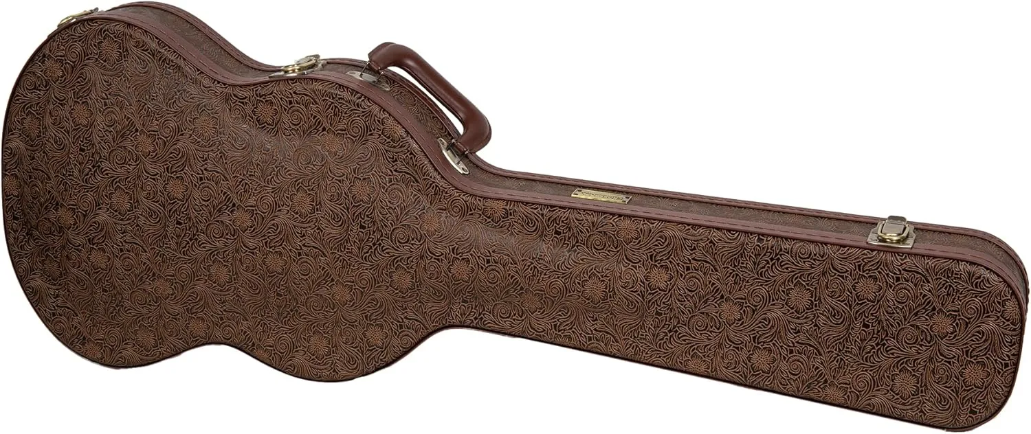 Crossrock Wooden Electric Guitar Case for Gibson SG | Blossom Brown Faux Leather, Burgundy Velvet Interior, Lock – Designer Series