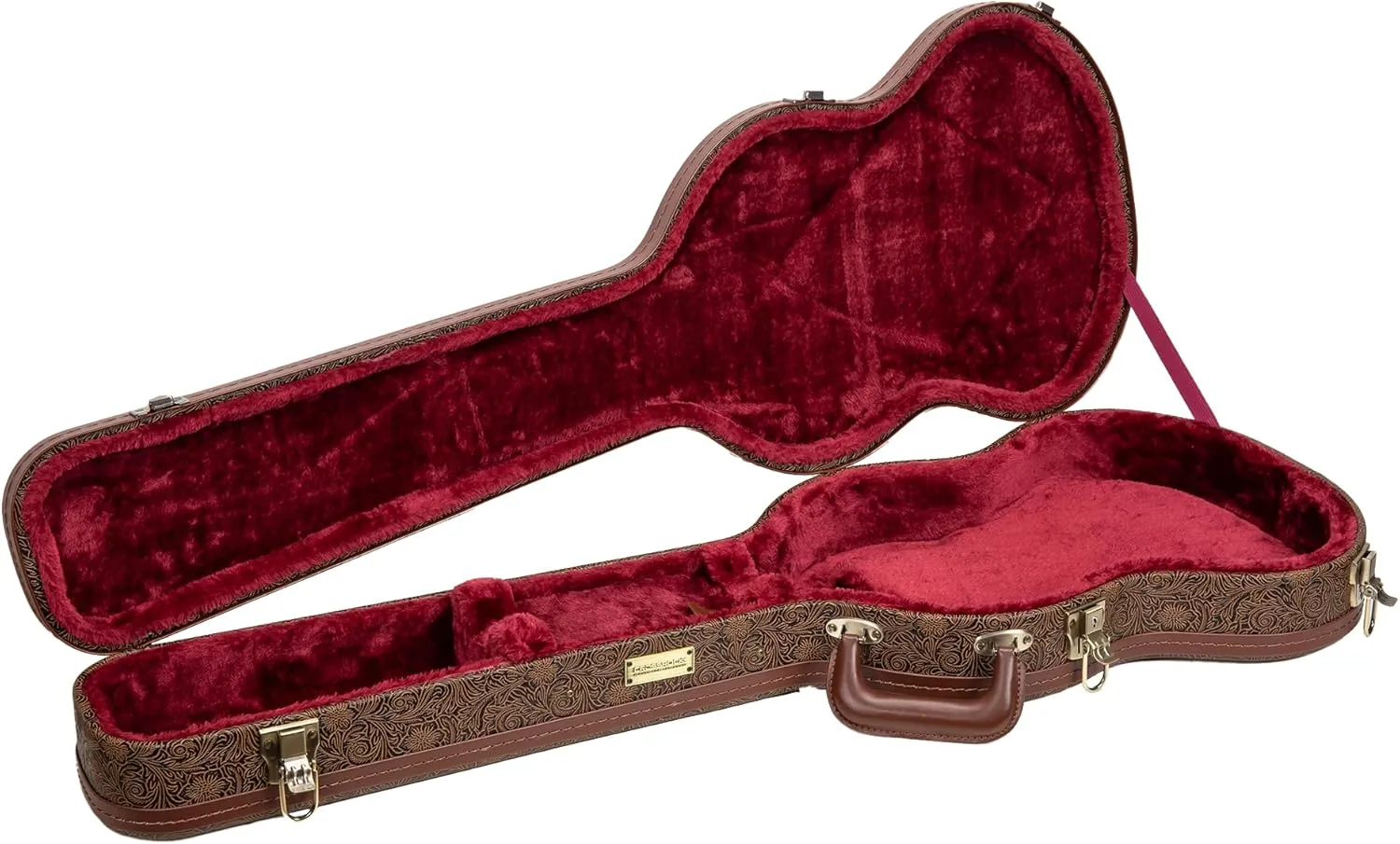 Crossrock Wooden Electric Guitar Case for Gibson SG | Blossom Brown Faux Leather, Burgundy Velvet Interior, Lock – Designer Series