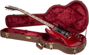 Crossrock Wooden Electric Guitar Case for Gibson SG | Blossom Brown Faux Leather, Burgundy Velvet Interior, Lock – Designer Series