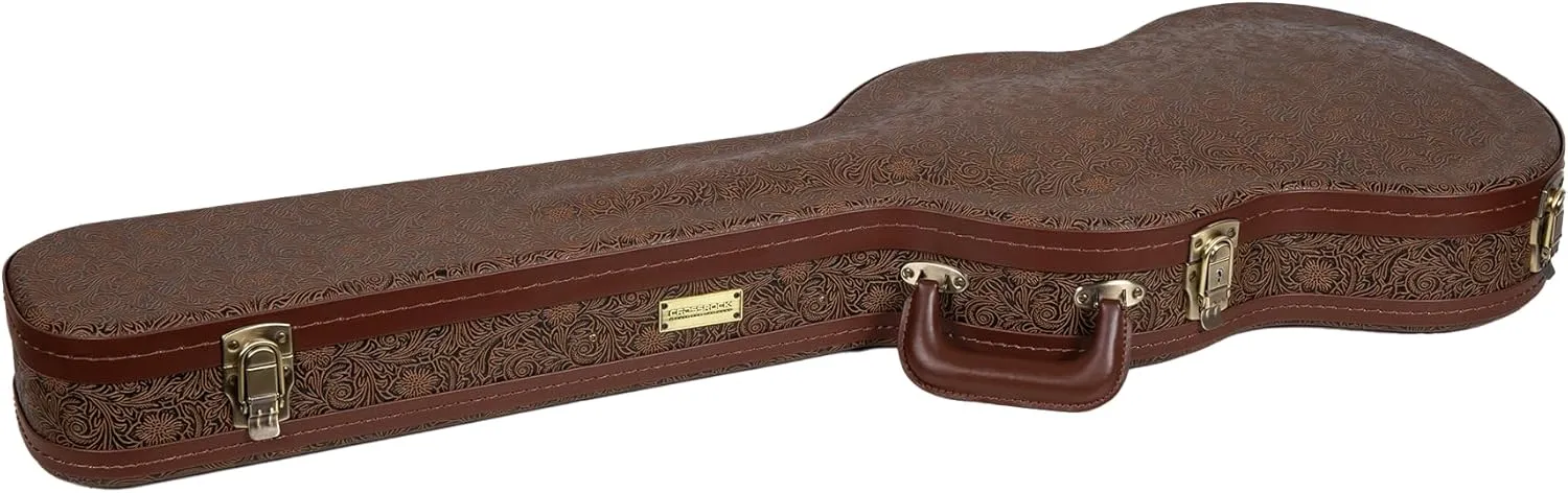 Crossrock Wooden Electric Guitar Case for Gibson SG | Blossom Brown Faux Leather, Burgundy Velvet Interior, Lock – Designer Series