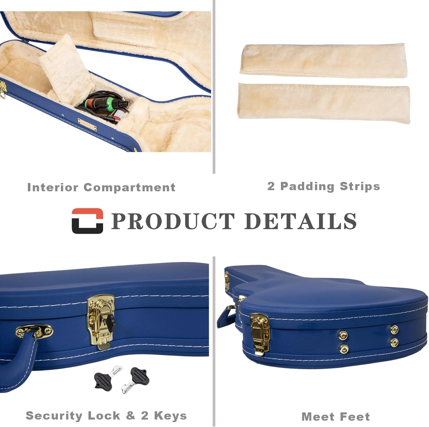 Crossrock Wooden Electric Guitar Case for Gibson SG | Vibrant Blue Faux Leather, Burgundy Velvet Interior, Lock – Designer Series