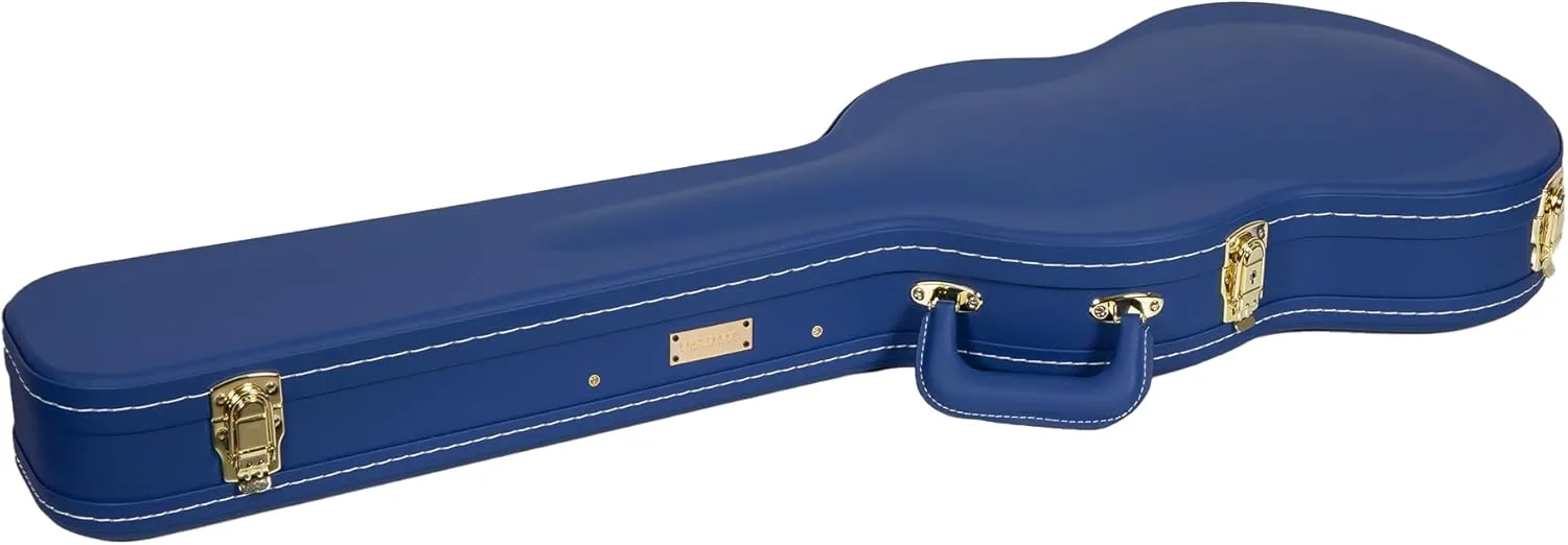 Crossrock Wooden Electric Guitar Case for Gibson SG | Vibrant Blue Faux Leather, Burgundy Velvet Interior, Lock – Designer Series