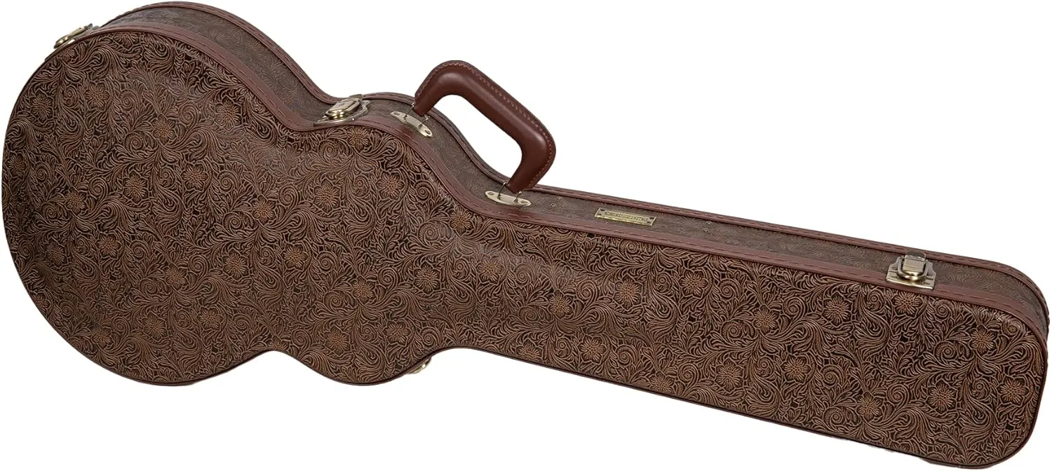 Crossrock Wooden Les Paul Guitar Case | Blossom Brown Finish, Burgundy Velvet Interior, Lock – Designer Series