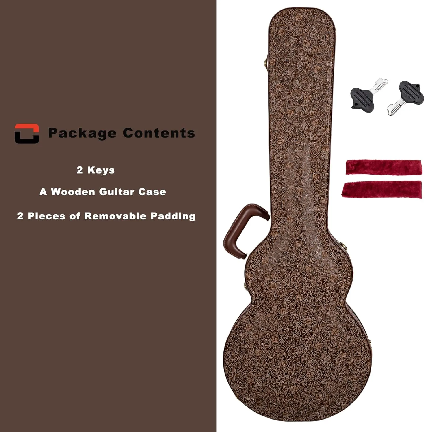 Crossrock Wooden Les Paul Guitar Case | Blossom Brown Finish, Burgundy Velvet Interior, Lock – Designer Series