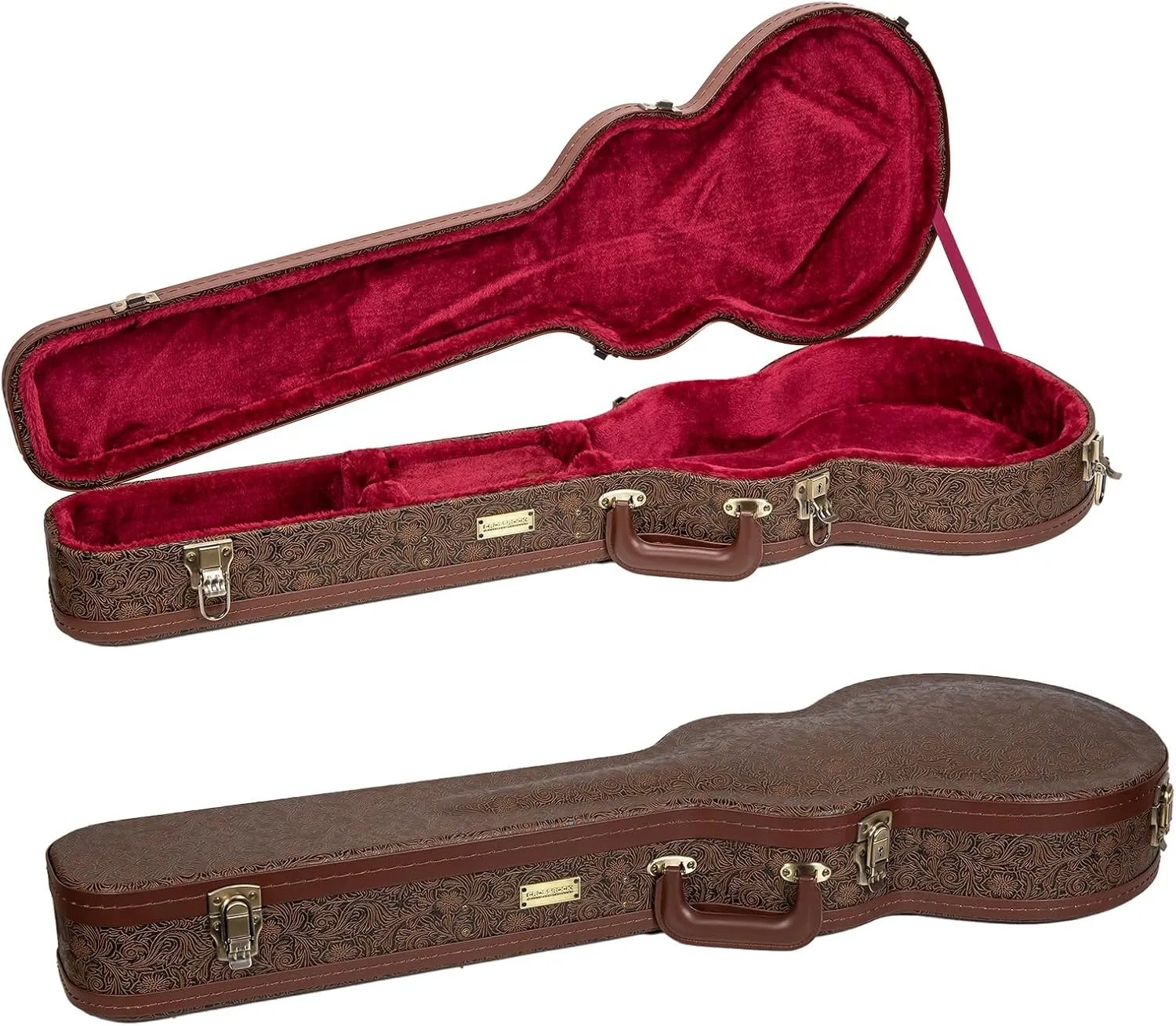 Crossrock Wooden Les Paul Guitar Case | Blossom Brown Finish, Burgundy Velvet Interior, Lock – Designer Series